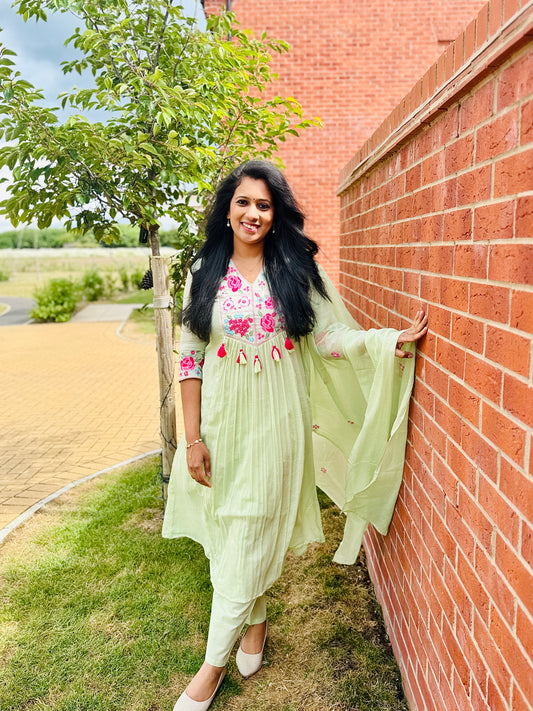 QS645-Pista Green Mul Cotton Anarkali