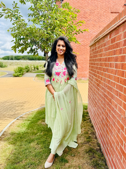 QS645-Pista Green Mul Cotton Anarkali