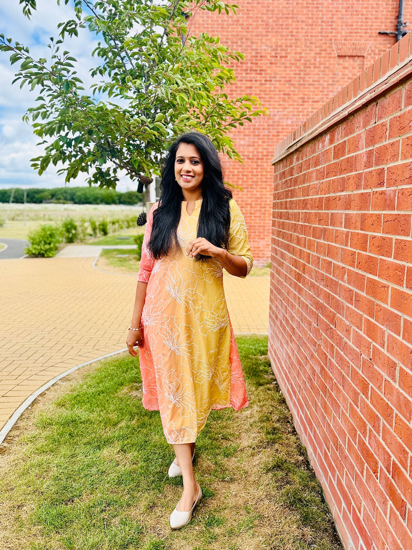 QS233-Sunset Mul Chanderi Frock Kurta