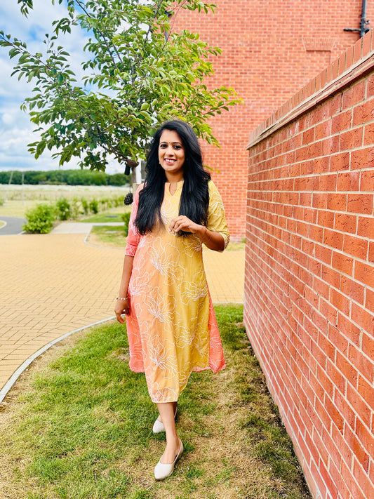 QS233-Sunset Mul Chanderi Frock Kurta