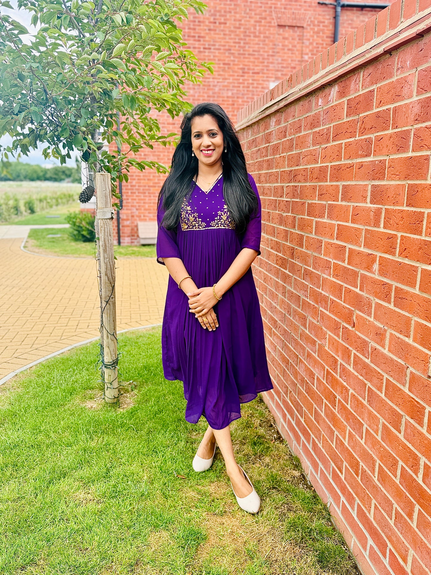QS362-Purple Georget Pleated Kurta