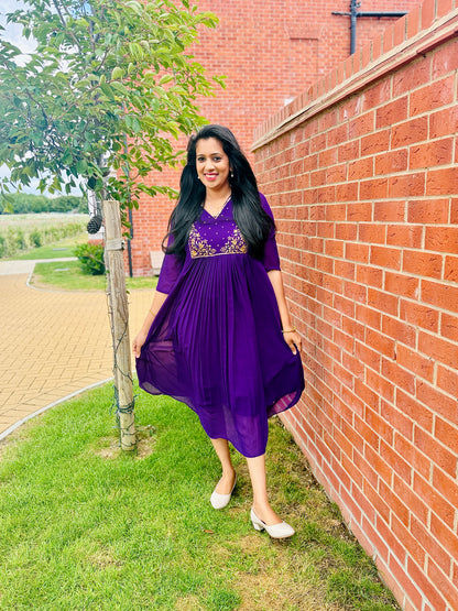 QS362-Purple Georget Pleated Kurta