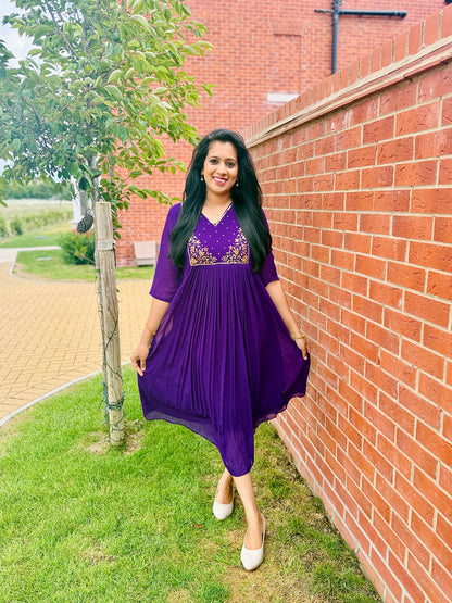 QS362-Purple Georget Pleated Kurta