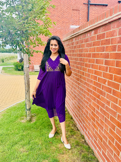 QS362-Purple Georget Pleated Kurta