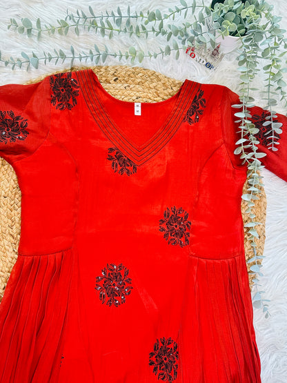 QS318-Rust Orange Mulchanderi Coord Set