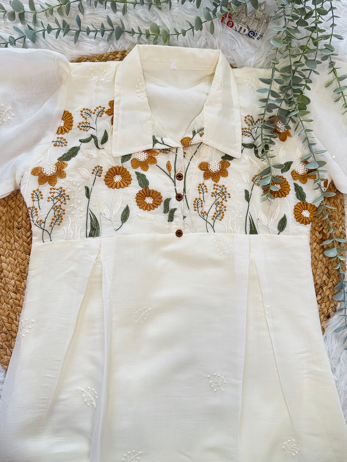 QS314-Off White Mul Chanderi Frock Kurta