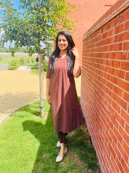 QS652-Coffee Brown Cotton Coord Set