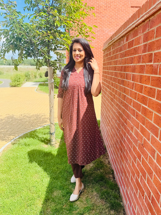 QS652-Coffee Brown Cotton Coord Set