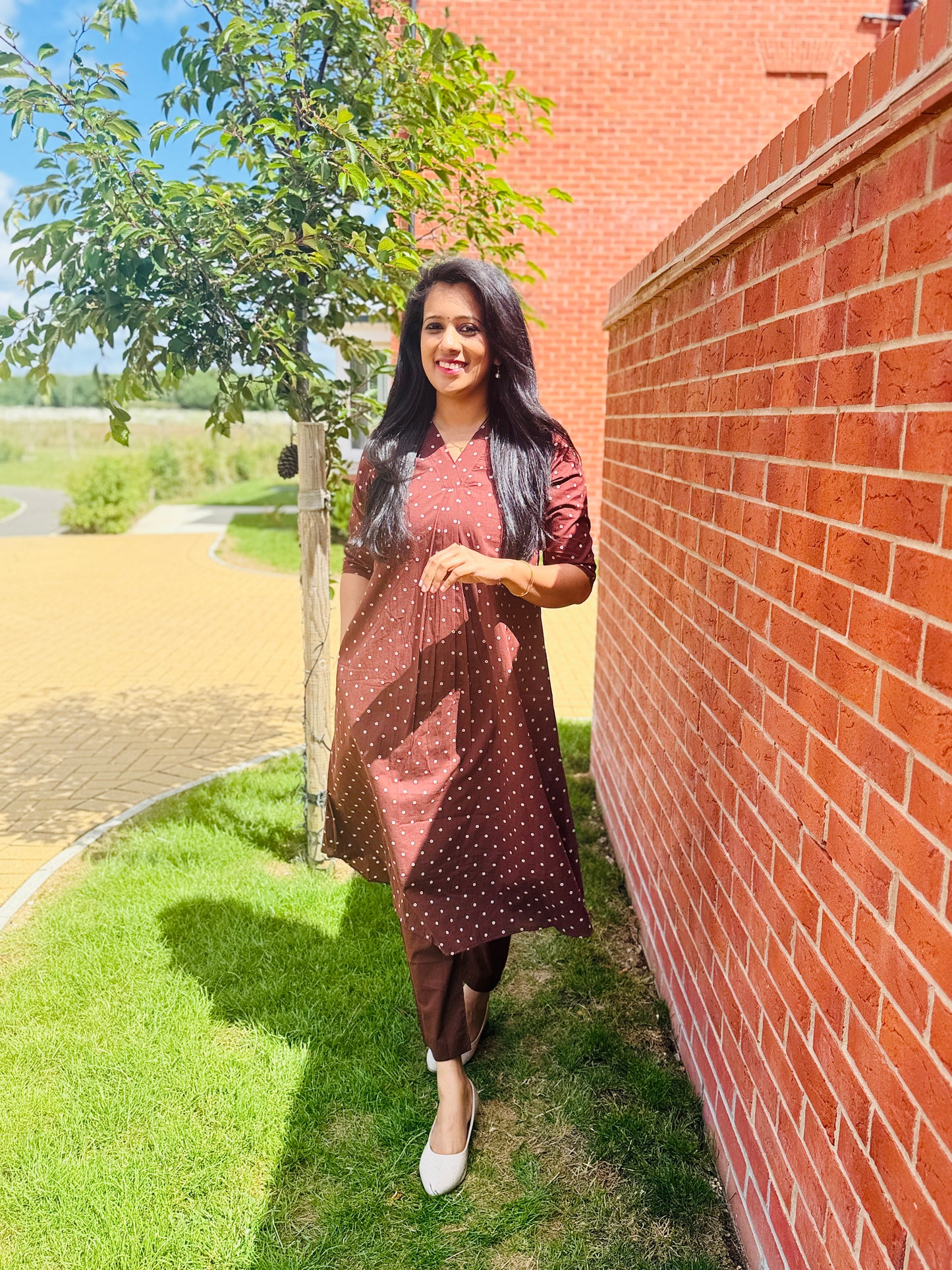QS652-Coffee Brown Cotton Coord Set