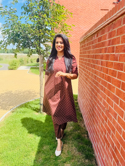 QS652-Coffee Brown Cotton Coord Set