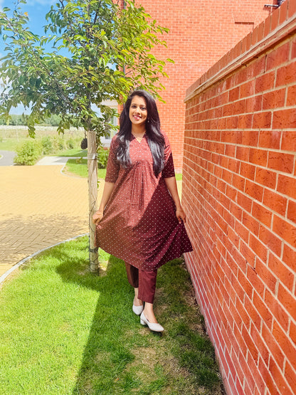 QS652-Coffee Brown Cotton Coord Set