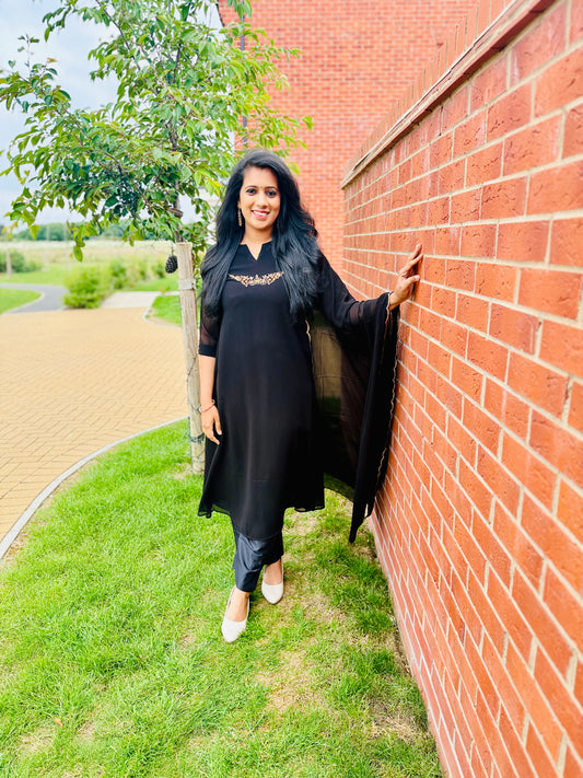 QS700 - Black Georgette Anarkali Set