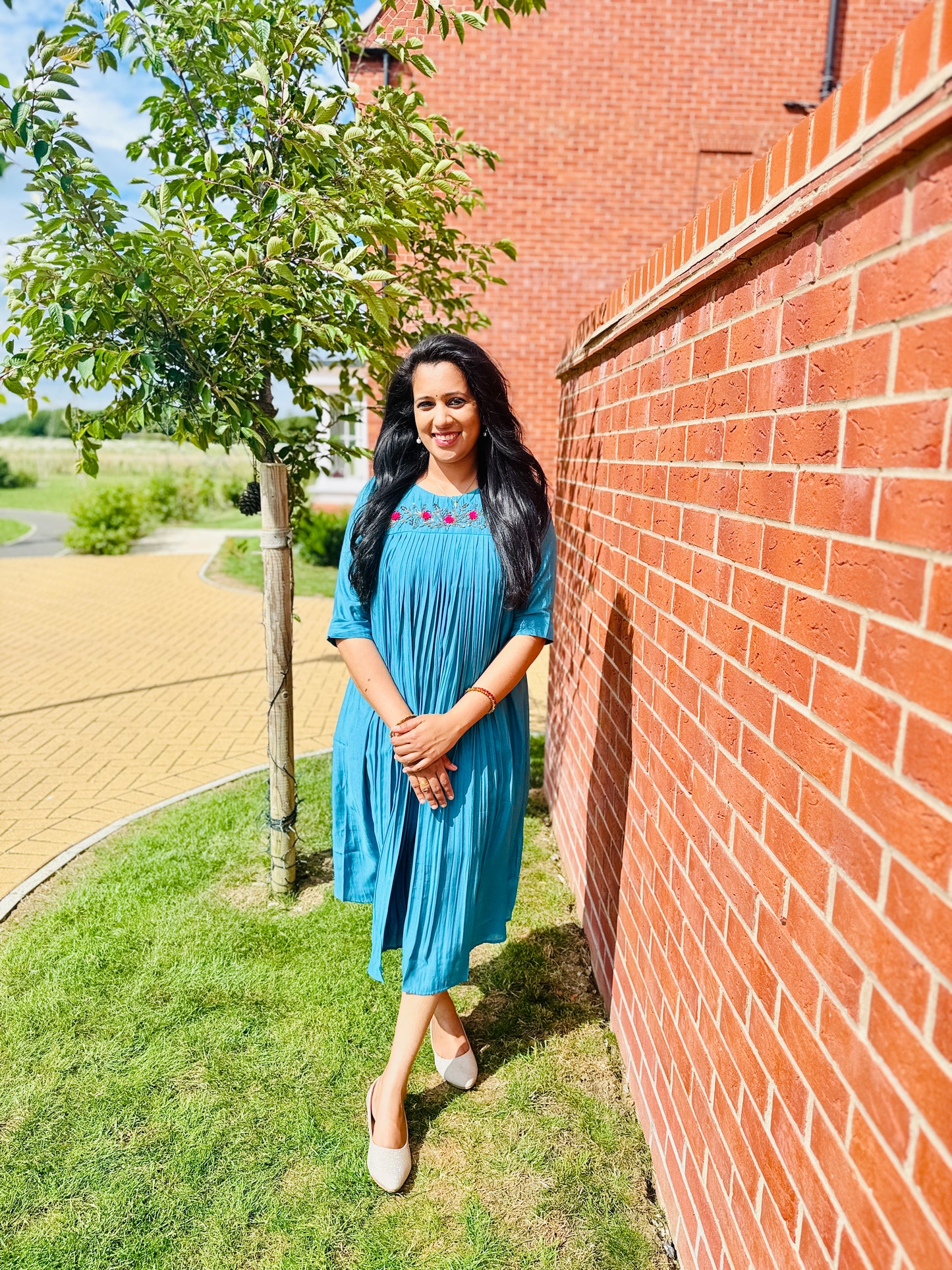 QS701 - Teal Blue Mul Chanderi Kurta