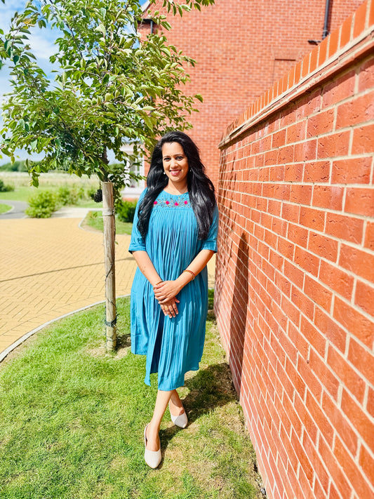 QS701 - Teal Blue Mul Chanderi Kurta