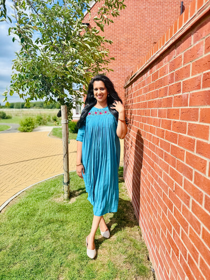 QS701 - Teal Blue Mul Chanderi Kurta