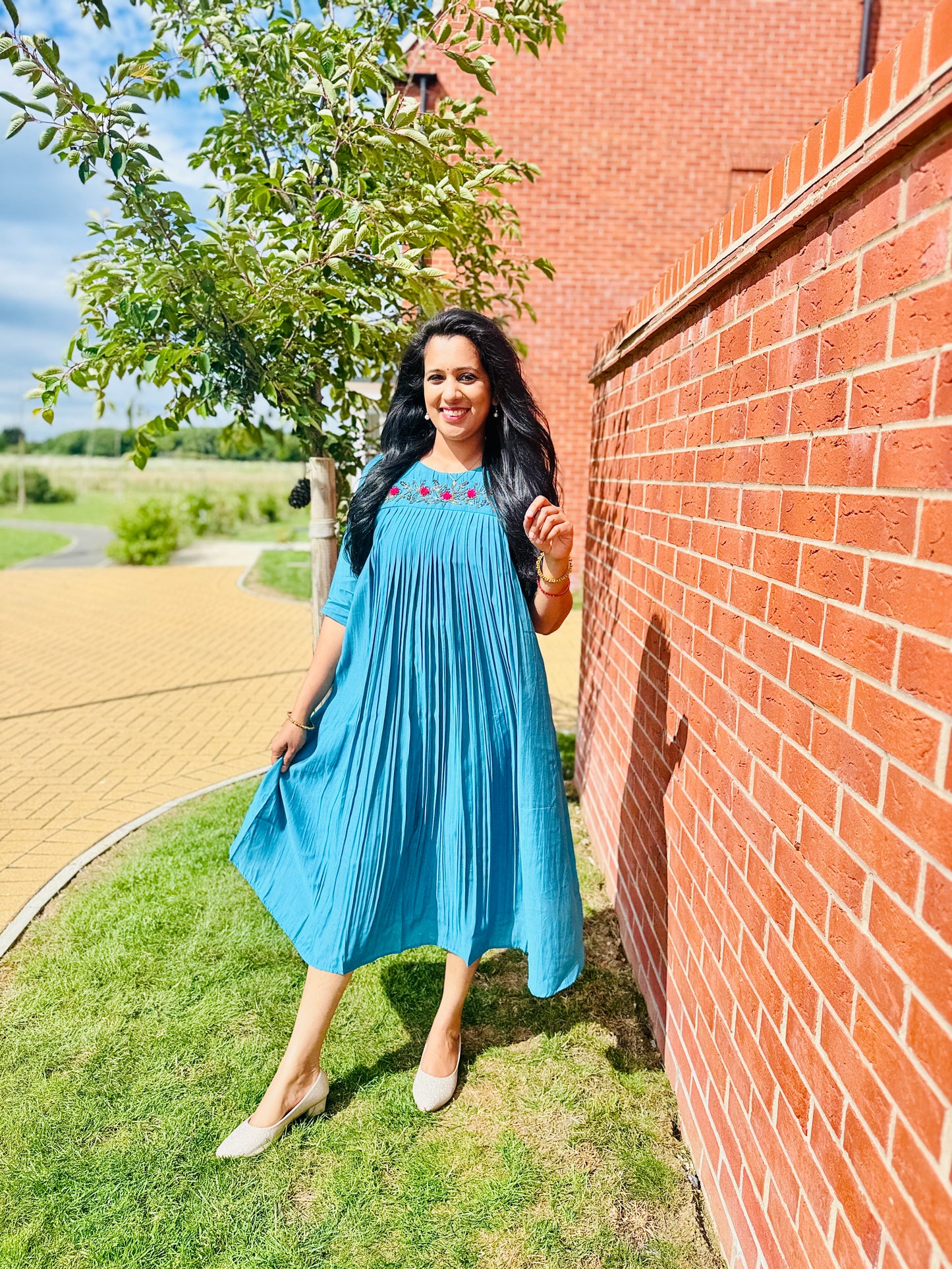 QS701 - Teal Blue Mul Chanderi Kurta