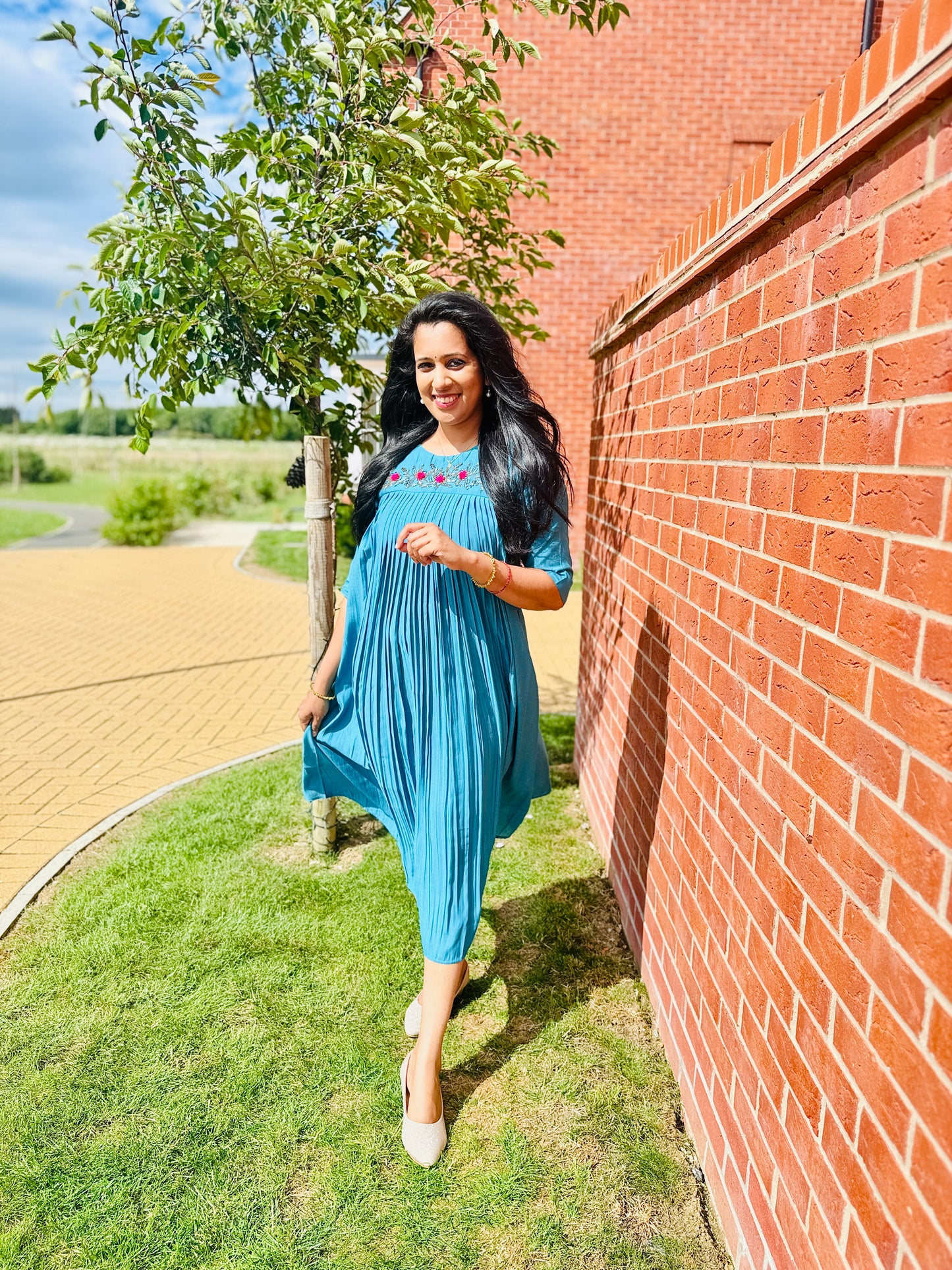 QS701 - Teal Blue Mul Chanderi Kurta