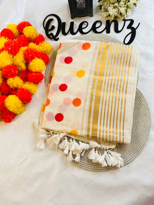 QMC002 -Multicolour Polka Mul Cotton Saree