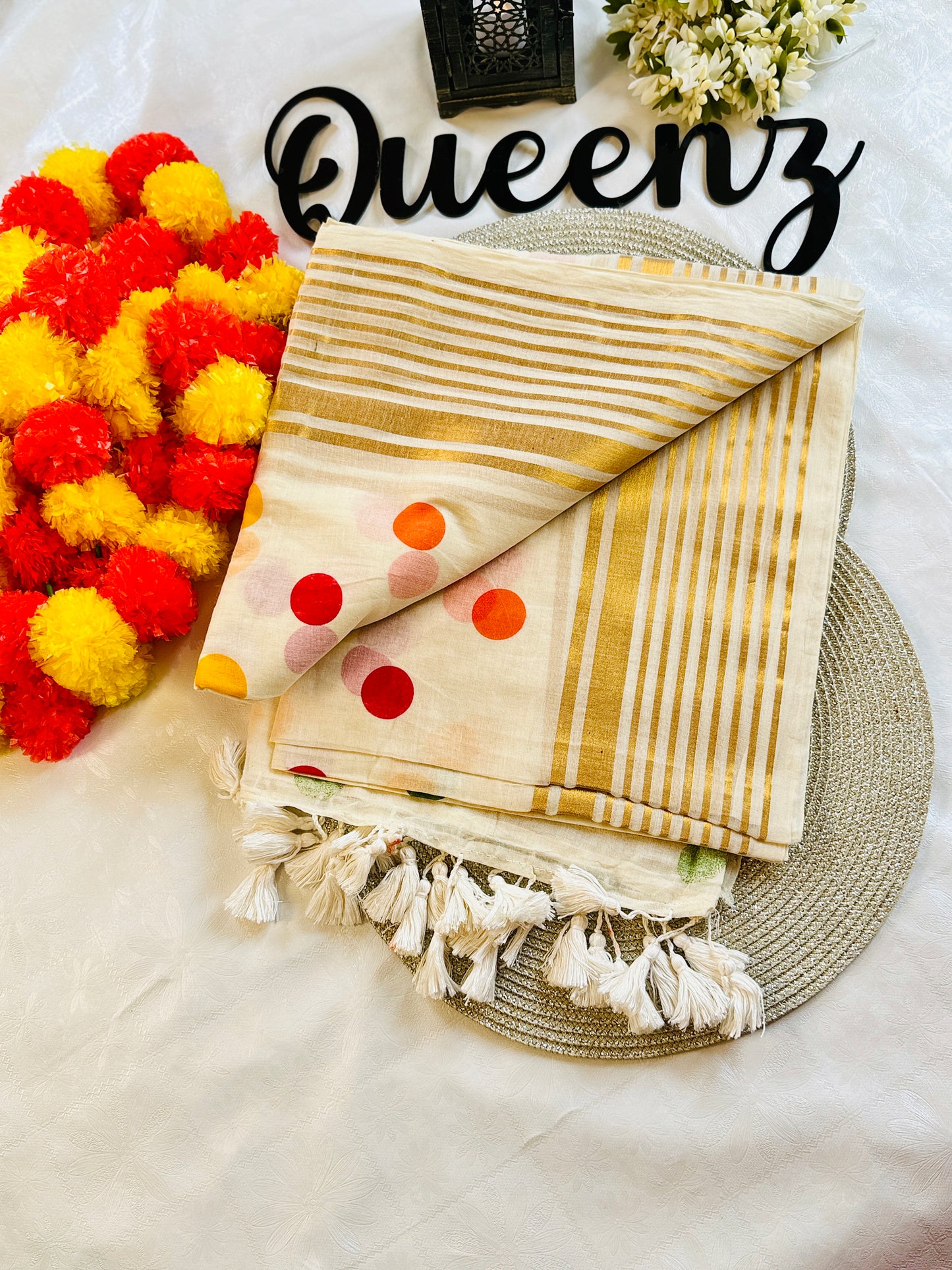 QMC002 -Multicolour Polka Mul Cotton Saree