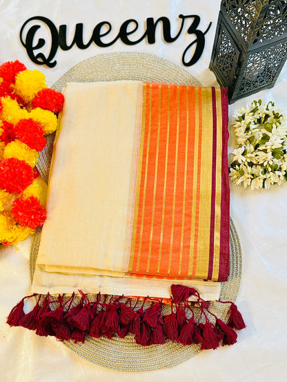 QMC003 -  Multicolor Border Mul Cotton Saree