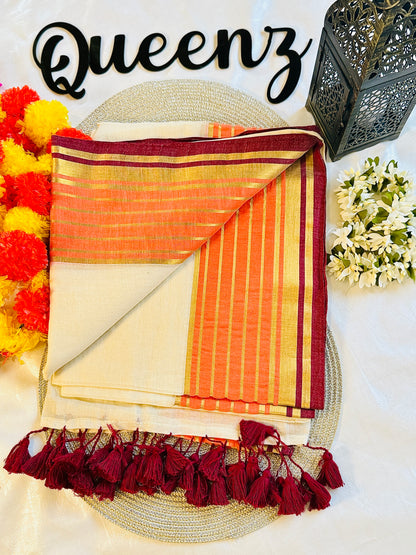 QMC003 -  Multicolor Border Mul Cotton Saree