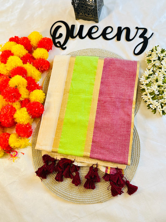 QMC004 -  Multicolor Border Mul Cotton Saree