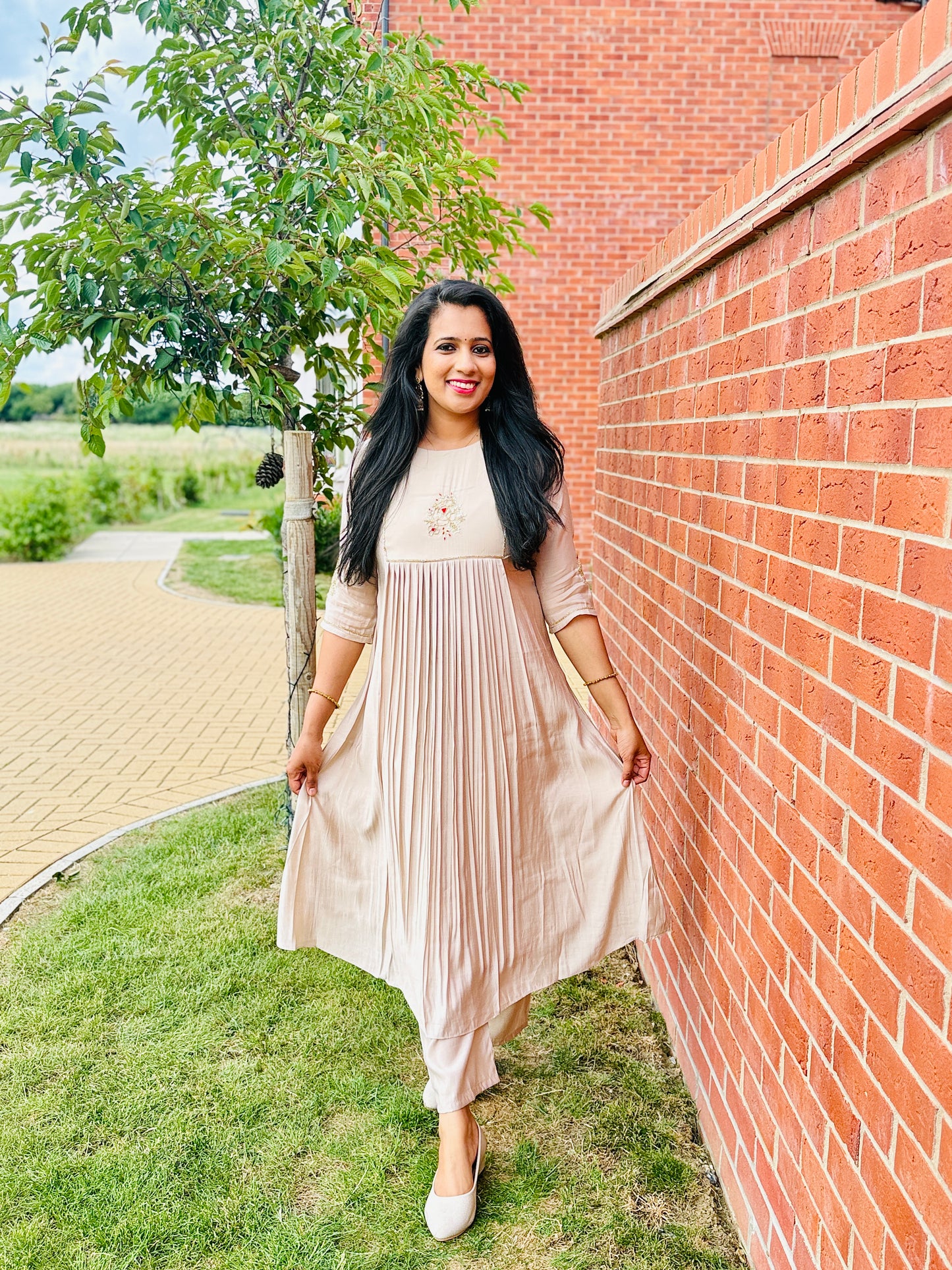 QS704 - Beige Mul Chanderi Coord Set