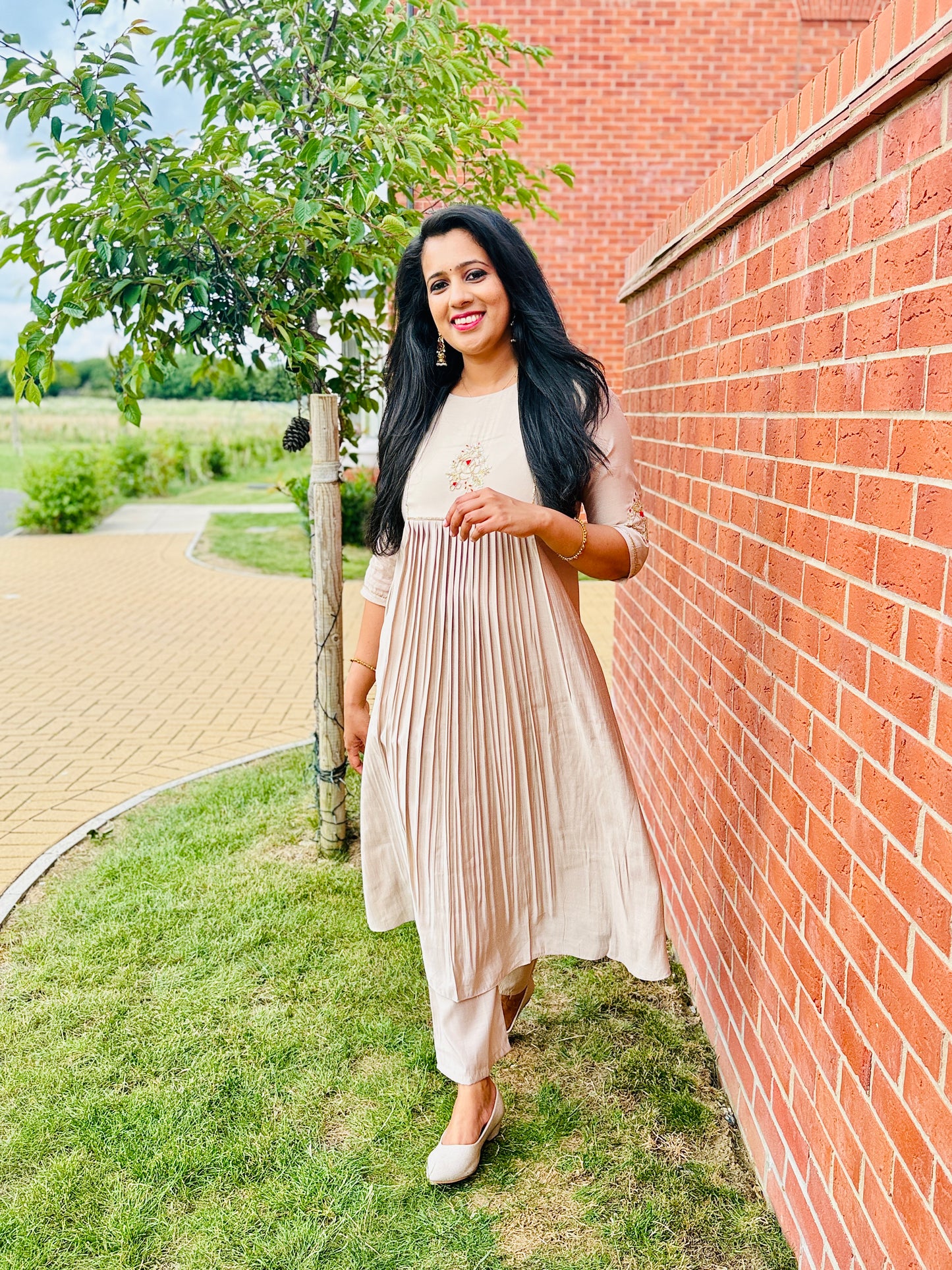 QS704 - Beige Mul Chanderi Coord Set