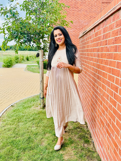 QS704 - Beige Mul Chanderi Coord Set