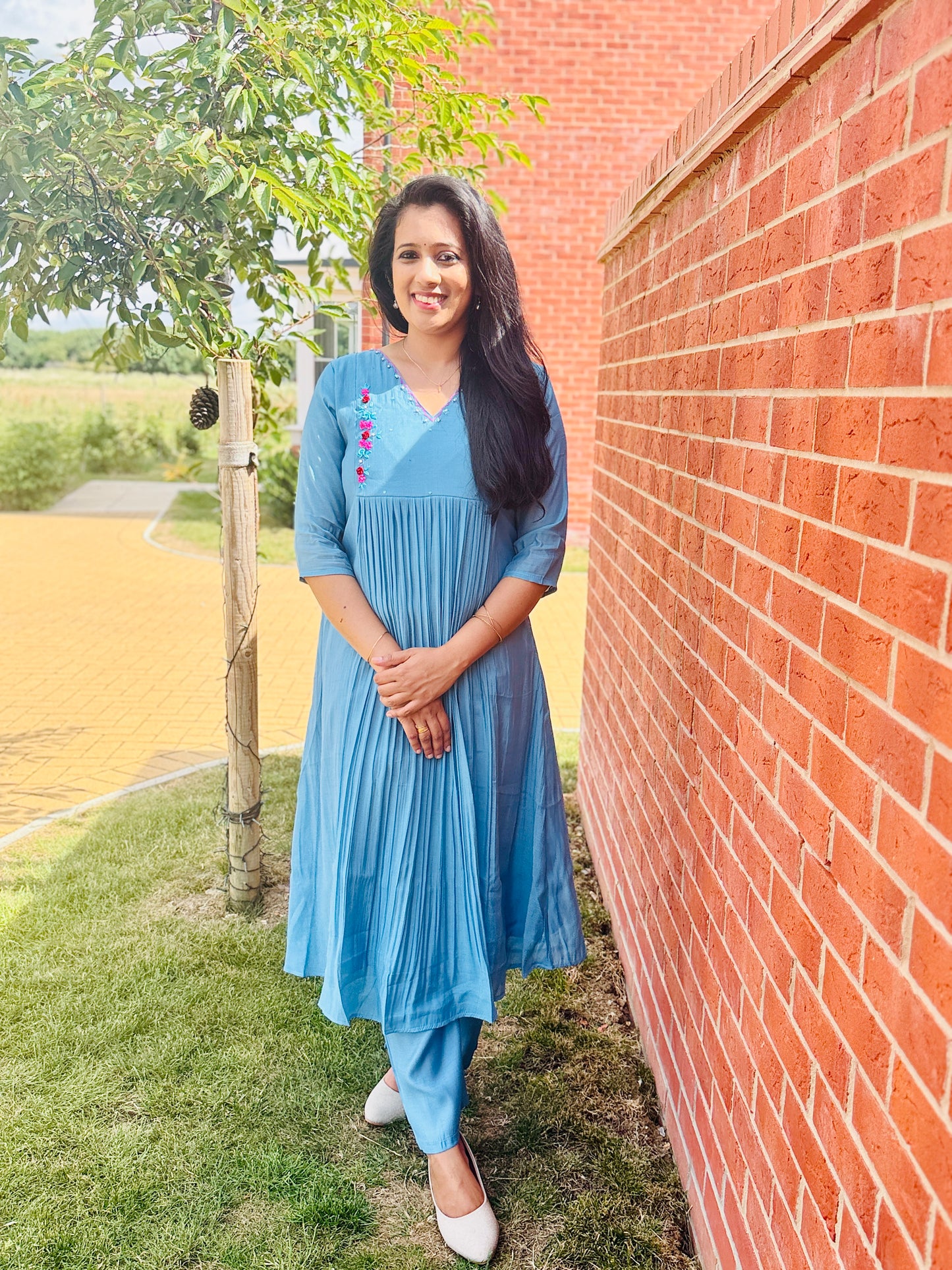 QS703 - Elegant Blue Mul Chanderi Coord Set