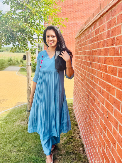 QS751- Blue Mul Chanderi Coord Set