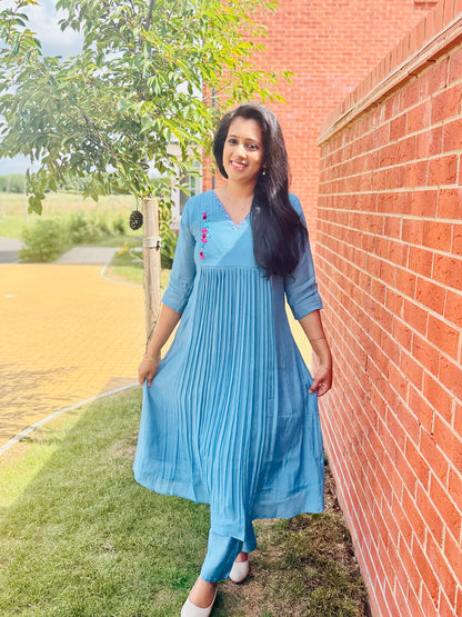 QS703 - Elegant Blue Mul Chanderi Coord Set
