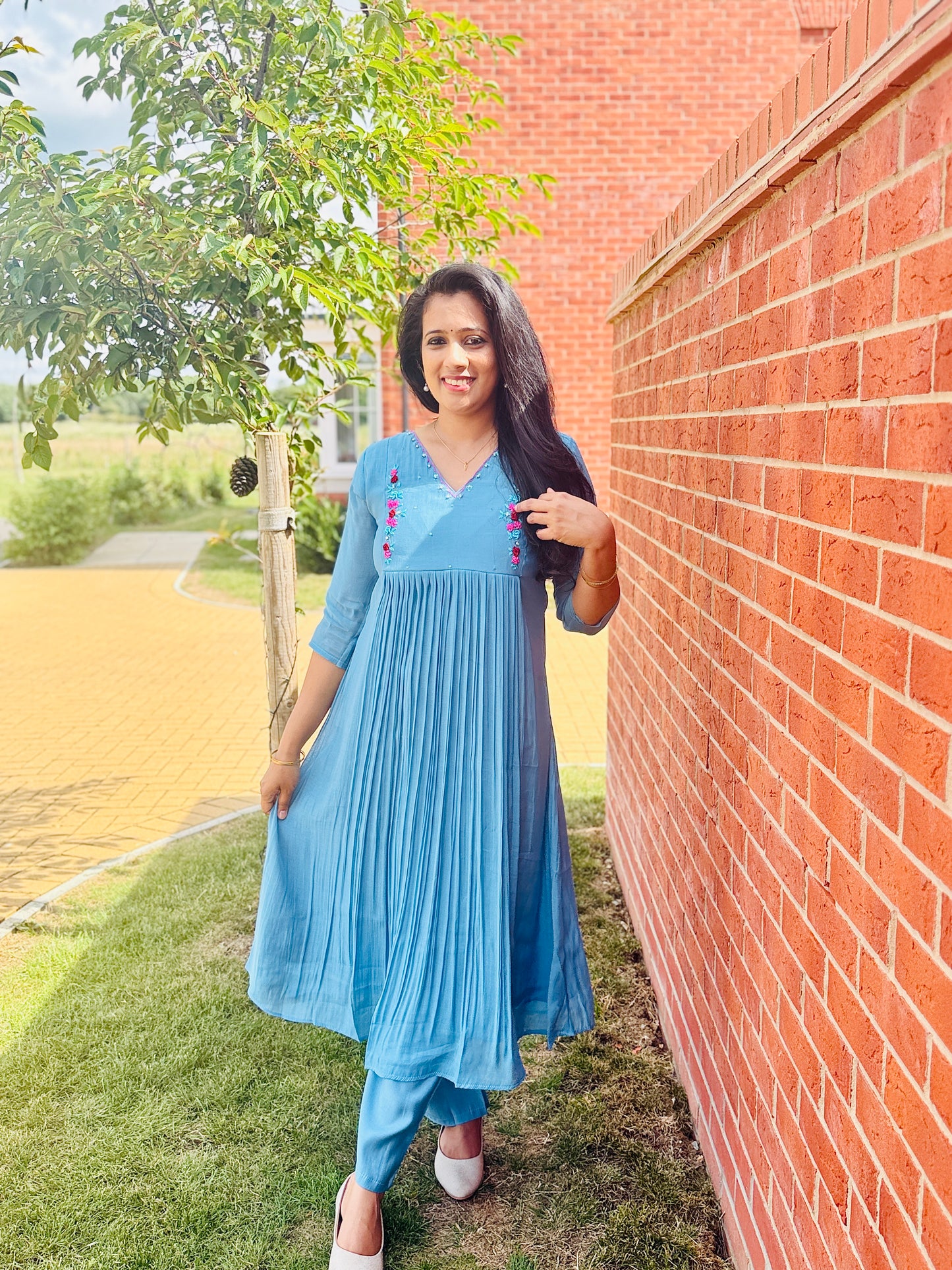 QS703 - Elegant Blue Mul Chanderi Coord Set