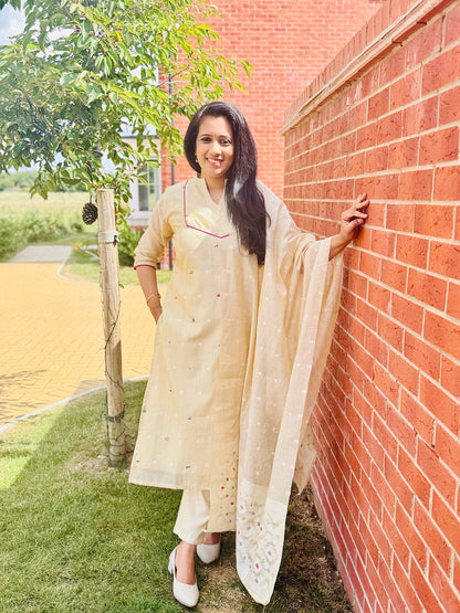 QS702 - Beige Jamdhani Salwar Set