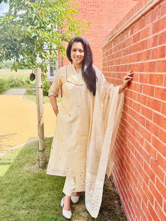 QS702 - Beige Jamdhani Salwar Set