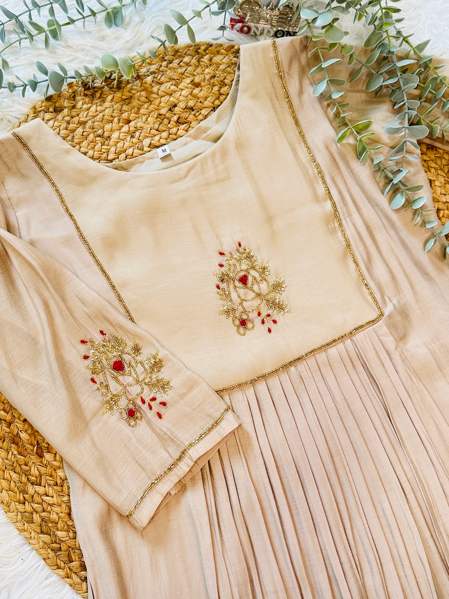 QS704 - Beige Mul Chanderi Coord Set