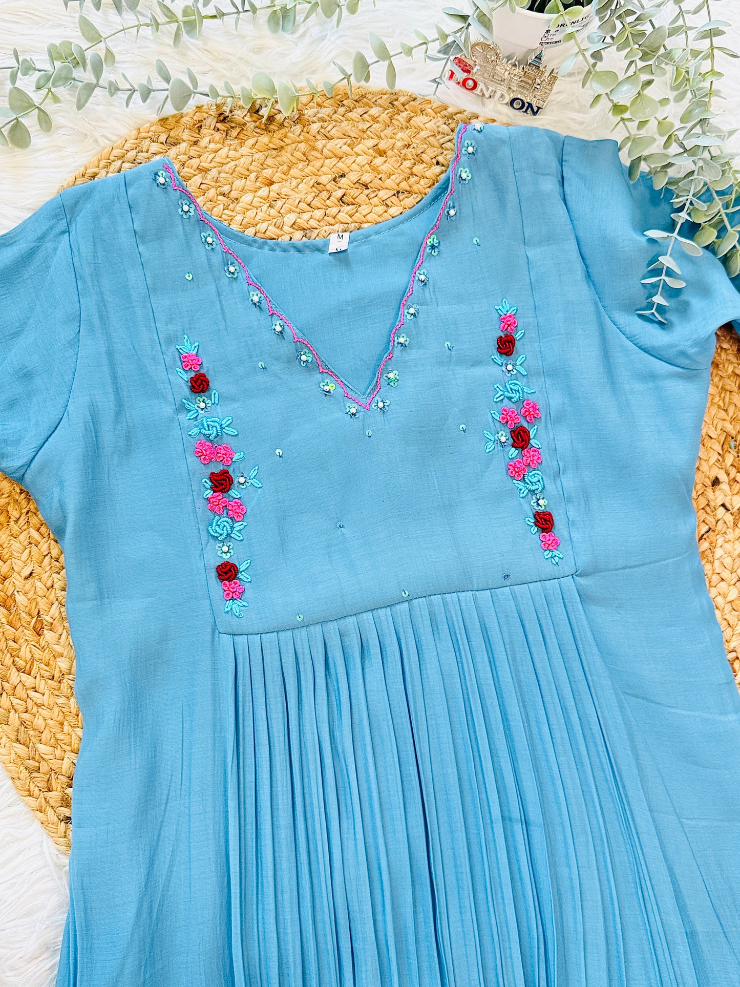 QS751- Blue Mul Chanderi Coord Set