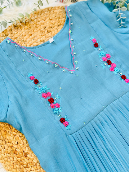 QS703 - Elegant Blue Mul Chanderi Coord Set