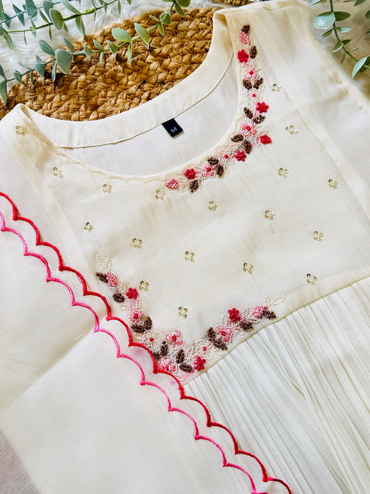 QS719 - Premium White Mulchanderi Anarkali  Set