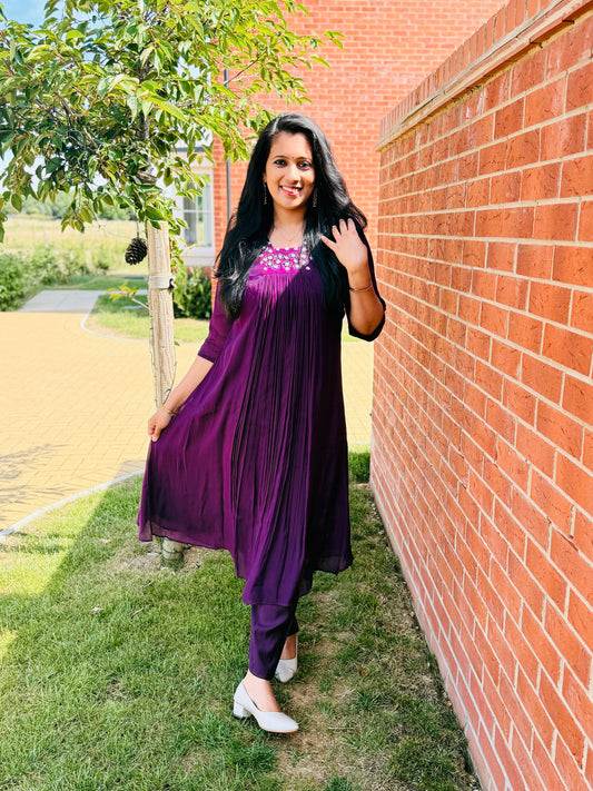 QS710- Purple Mul Chanderi Coord Set