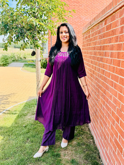 QS710- Purple Mul Chanderi Coord Set