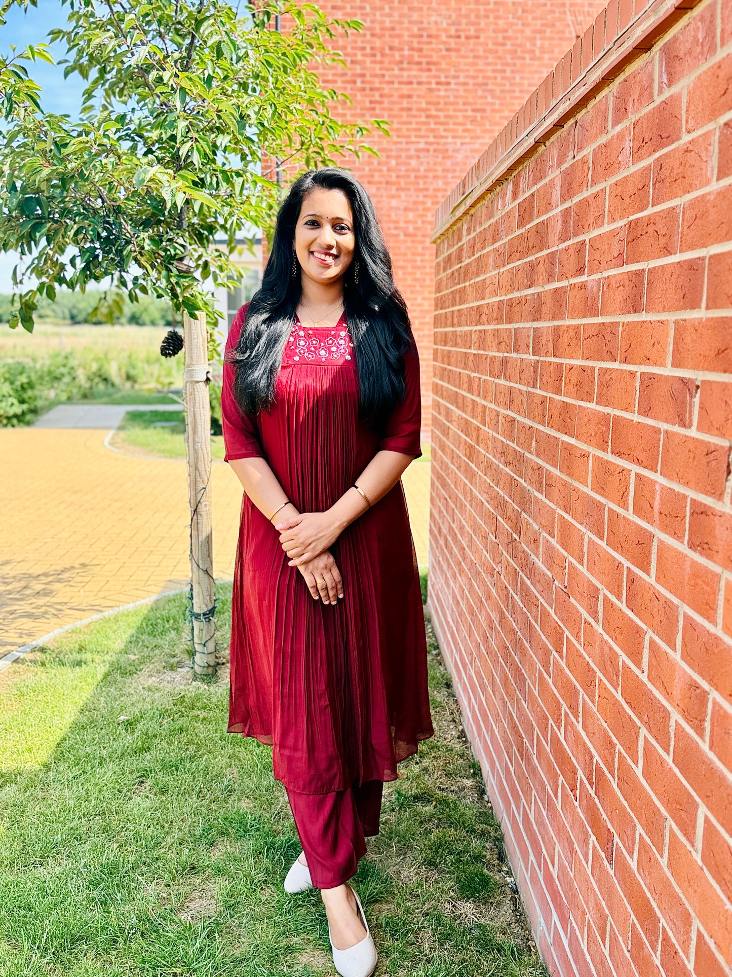 QS711- Maroon Mul Chanderi Coord Set
