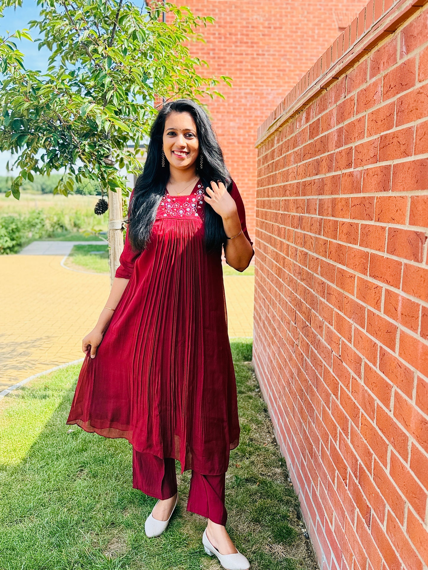 QS711- Maroon Mul Chanderi Coord Set