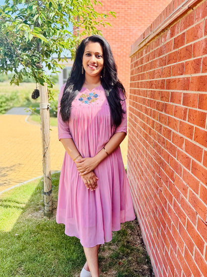 QS718- Mauve Pink Georget Kurta