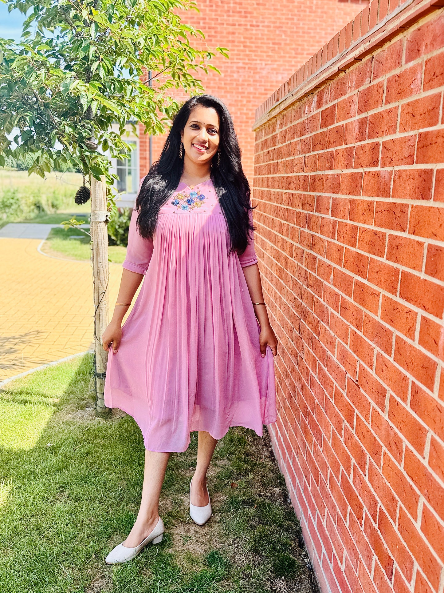 QS718- Mauve Pink Georget Kurta