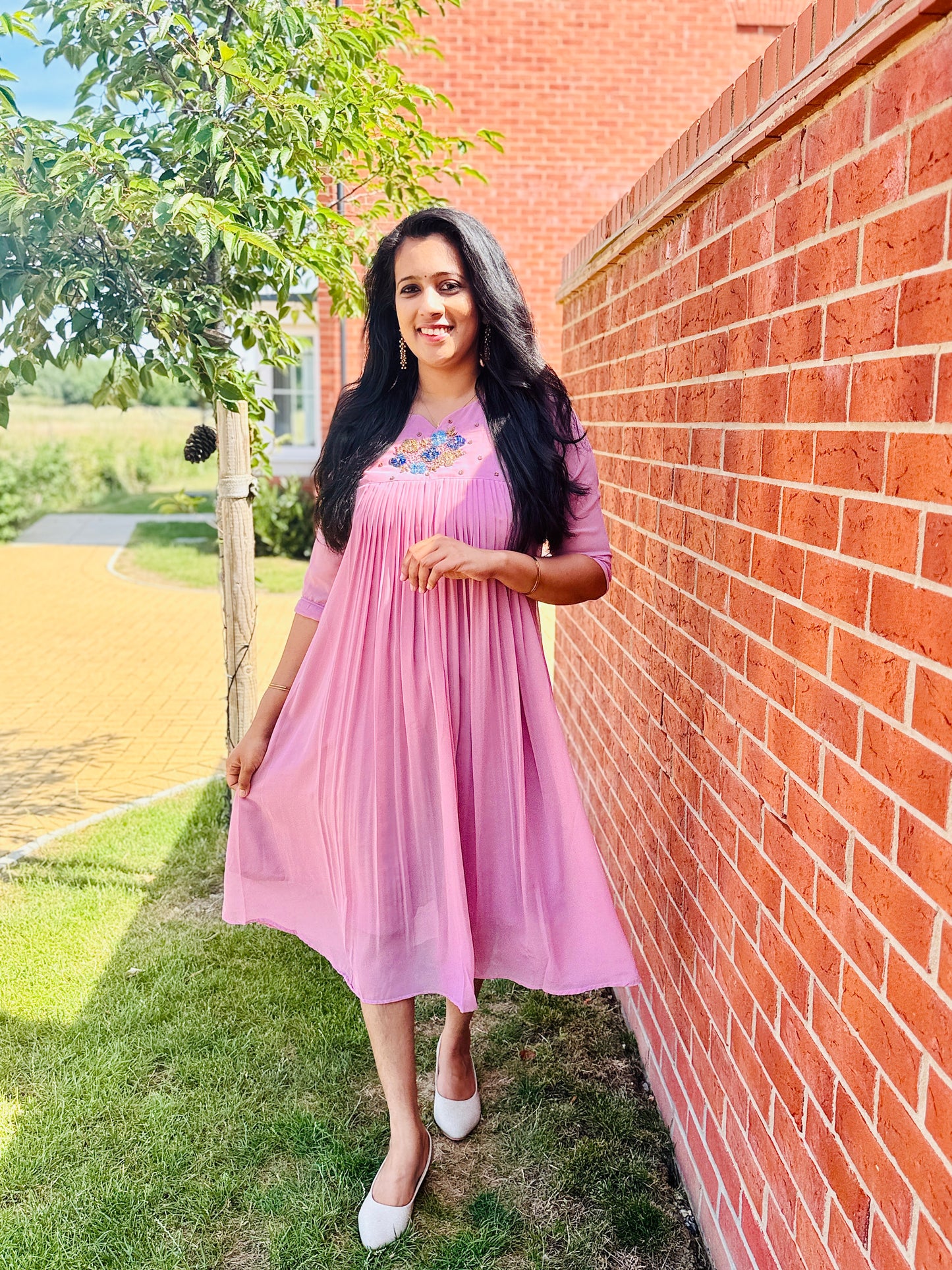 QS718- Mauve Pink Georget Kurta