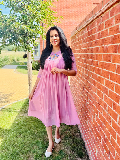 QS718- Mauve Pink Georget Kurta