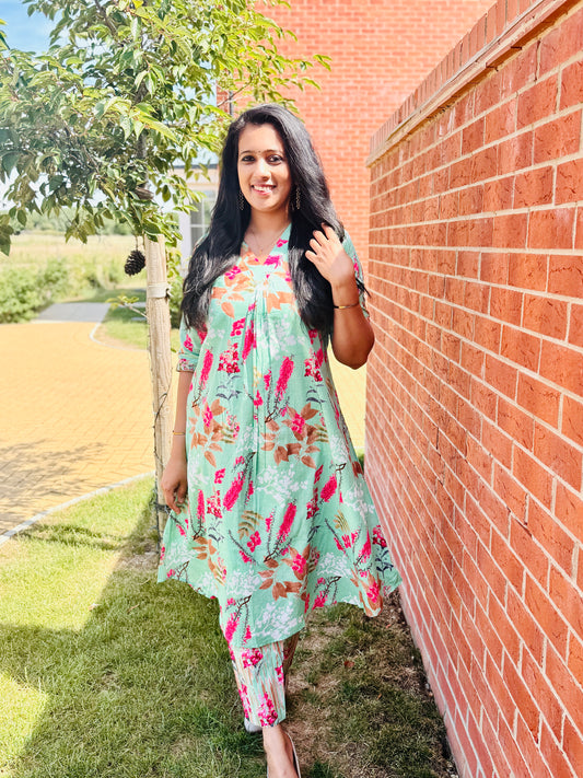 QS739- Sea Green Cotton Coord Set