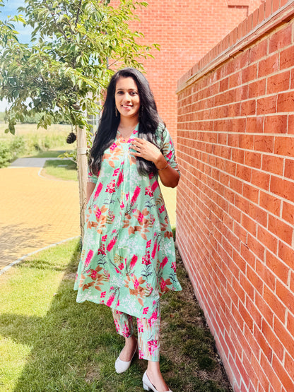 QS739- Sea Green Cotton Coord Set