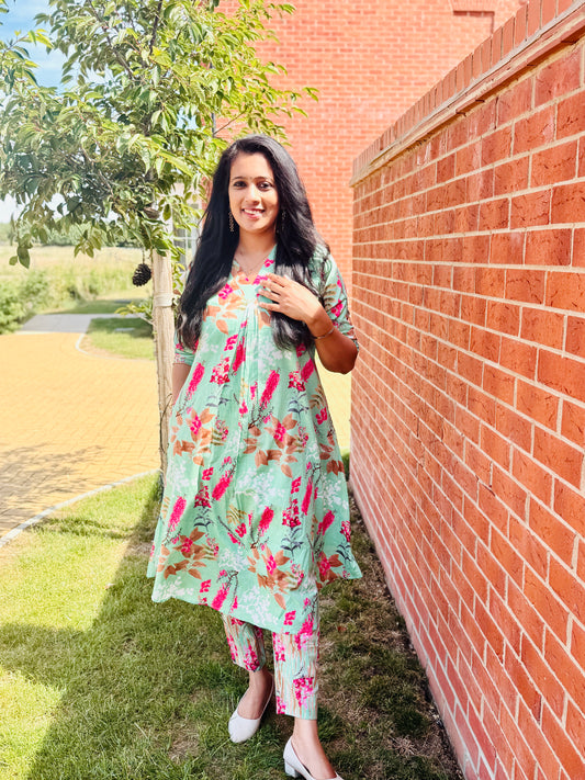 QS739- Sea Green Cotton Coord Set